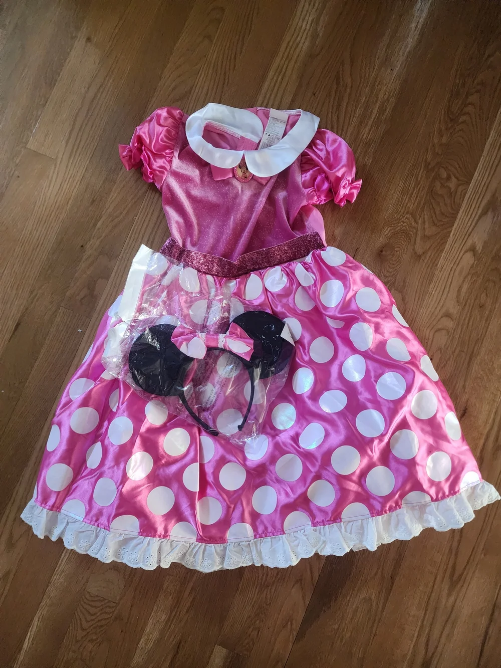 Disney Minnie Mouse Costume Girls Size 4-6X Pink Polka Dot Dress w Ears NWOT - Picture 2 of 6